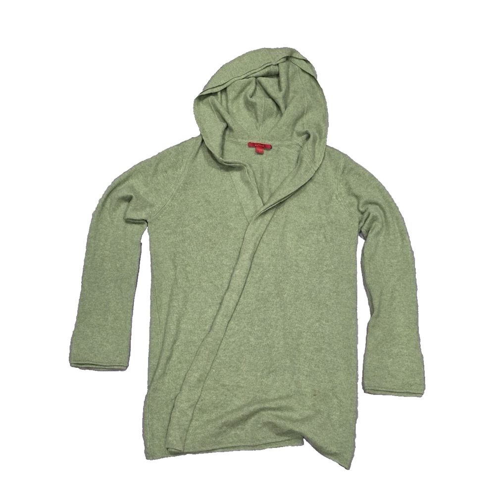 Saffron green 100% cashmere cardigan with hood size L women A003618